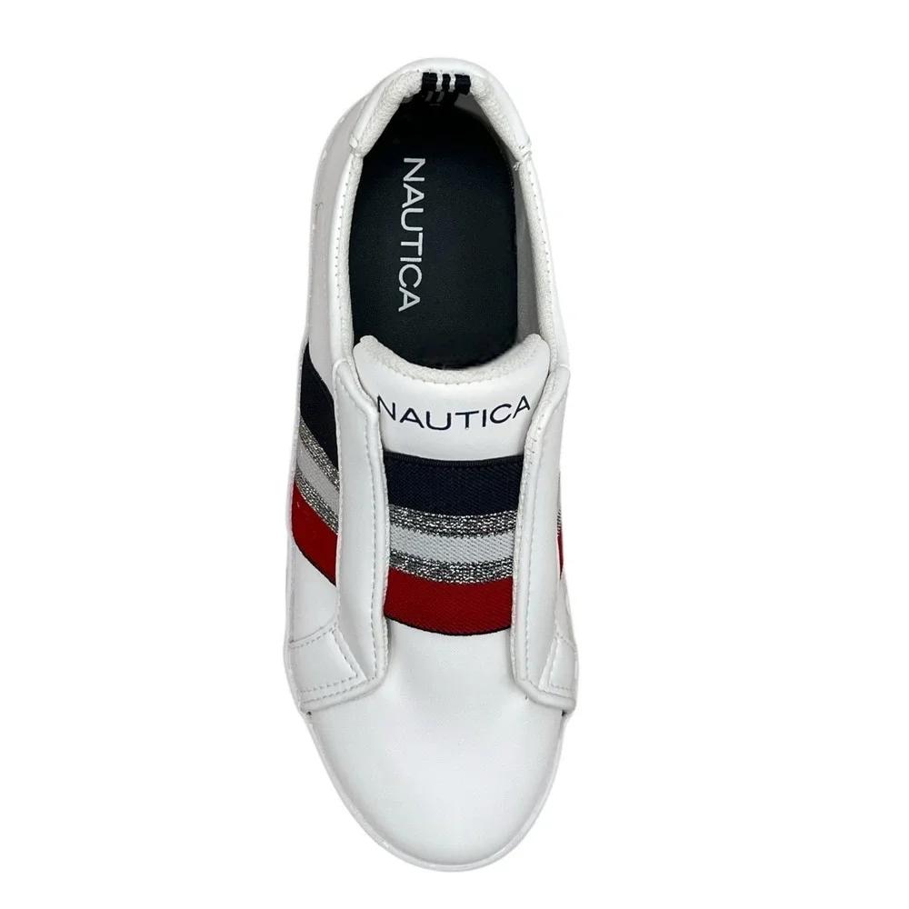 Nautica Youth Girls Fashion Sneaker Size 5 White Multicolor Slip On Casual Shoes